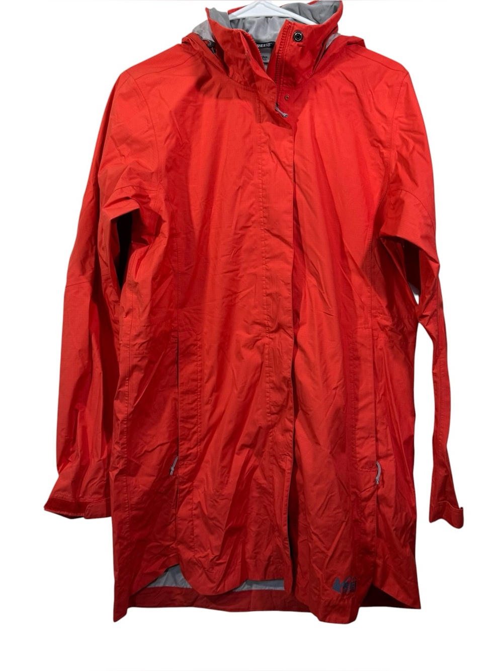 REI Co-Op Orange Ranier Long Line Weather Blocking Rain Jacket